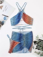 Traje de Baño de 3 Piezas para Mujer, Estilo Halter, Colorido, Media Cobertura, Verano 2022