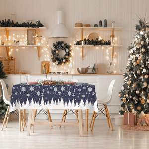 Silver Snowflake PVC <b>Tablecloth</b> Stock Plaid Rectangle Watercolor Design Oil-Proof for Dining Buffet Camping <b>Christmas</b> Hotels - Product Image 4