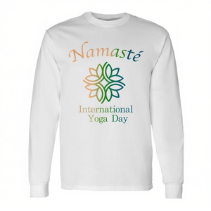 Camiseta de Manga Larga con Cuello Redondo de Algodón Unisex para el Día Internacional del Yoga, Diseño Namaste Lotus, Ecológica, Ropa Promocional - Product Image 3