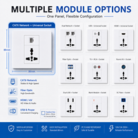 Prise murale universelle 3 broches 10A avec ports réseau Cat6/USB Type-C/fibre optique, 1 prise, norme britannique, prise électrique intelligente
