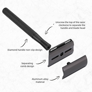 Maquinilla de Afeitar de Seguridad Reutilizable de Una Sola Cuchilla con Protección Completa en las Esquinas, Aleación de Aluminio, Recubrimiento de Platino Avanzado, para la Depilación Diaria Masculina - Product Image 1