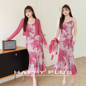 Vestido de verano de talla grande para mujer, con estampado floral, ajustado, estilo sirena, con tirantes finos, color rosa, para vacaciones, N9153 - Product Image 3
