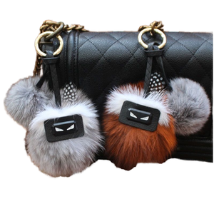 Thiết Kế Mới Sang Trọng Bất Fox Fur Puff Xe Keychain Động Vật Sang Trọng Túi Quyến Rũ Mềm PVC Kim Loại Mặt Dây Chuyền Keyring Bóng Hình Dạng - Product Image 1