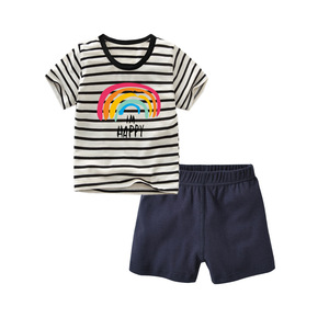 Vêtements d'été pour enfants en gros de Chine sur AliExpress : Ensemble T-shirt et short rayé pour enfants - Product Image 5