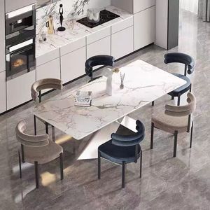 Chaises de salle à manger design élégantes, style <span class=keywords><strong>scandinave</strong></span>, meubles de villa en métal, chaises de salle à manger de luxe en velours <span class=keywords><strong>bleu</strong></span> - Product Image 4