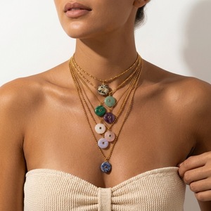 Collar Haomi de Estilo Bohemio con Banda de Diamantes <span class=keywords><strong>y</strong></span> Piedra Natural, Collar Étnico Vintage con Hebilla de la <span class=keywords><strong>Paz</strong></span> - Product Image 2