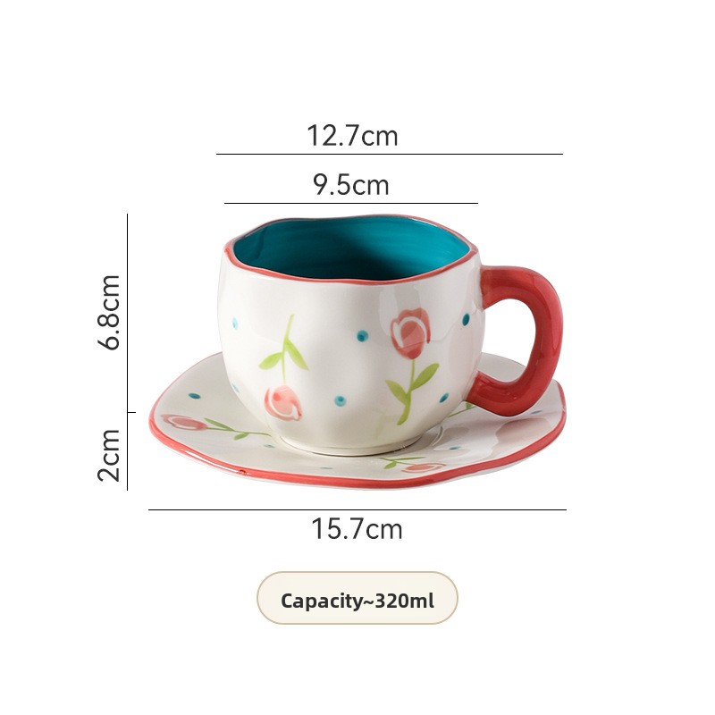 Tasse et soucoupe tulipe violette peintes à la main