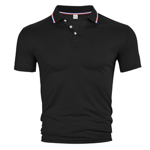 Polo pour homme noir à manches courtes, col rabattu, tricoté, décontracté, pour le golf, logo personnalisé - Product Image 1