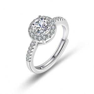 Bague de mariage ouverte ajustable en acier inoxydable avec zircon, bijoux de fiançailles pour mariée, bague en diamant Moissanite - Product Image 4