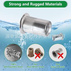 304 Stainless Steel Flat Head Rivet Nuts M3 M4 M5 M6 M8 Metric Threaded Insert Assortment 100pcs - Product Image 4