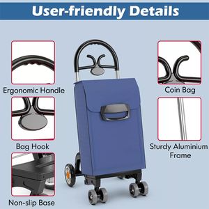 Chariot <span class=keywords><strong>à</strong></span> provisions <span class=keywords><strong>pliant</strong></span> utilitaire avec roues pivotantes roulantes Sac amovible Poignée confortable <span class=keywords><strong>Porte</strong></span>-bagages extérieur - Product Image 2