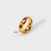 Mode acier inoxydable plaqué or 18 carats Rose rouge coeur Zircon bague étoile géométrique diamant Zircon bague pour les femmes