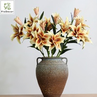 Vente en gros de fleurs de lys blanches artificielles de 75 cm à 3 têtes, toucher réel, imprimées en 3D, pour la décoration de table de fête, vase, centre de table, décoration de mariage