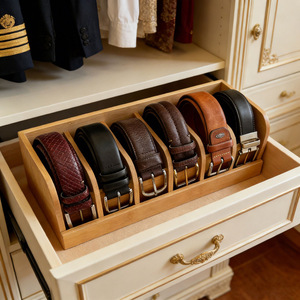 Bamboo Belt <b>Storage</b> <b>Box</b> Men's Belt Holder <b>Drawer</b> Organizer Rectangular Standing Type Eco Friendly 18L Capacity - Product Image 4
