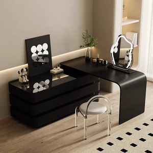 Coiffeuse rétractable de luxe avec rangement à six compartiments et miroir Coiffeuse à maquillage en bois massif pour chambre à coucher - Product Image 4