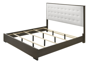 1pc Modern Adjustable Convertible Full <b>Size</b> Panel <b>Bed</b> Button Tufted Headboard Wood Upholstery Diamond Crystal Frame White Cream - Product Image 3