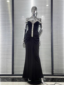 Nuovi Arrivi: Abito da Sera Nero Scintillante con Diamanti, Sexy, Senza Spalline, Stile Sirena, <span class=keywords><strong>Elegante</strong></span> per Feste - Product Image 3