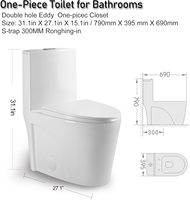 Toilette moderne monobloc allongée à double chasse 1,1 GPF, automatique, à poser au sol, pour salle de bain d'hôtel, garantie 5 ans
