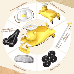 Carro de <span class=keywords><strong>juguete</strong></span> eléctrico de plástico amarillo de 2 ruedas con luces, conectividad en forma de gato para Mop Wiggly 24V RC - Product Image 2