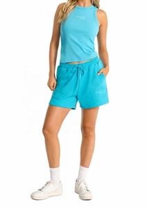 Pantalones cortos de felpa francesa de color azul claro con logotipo personalizado, pantalones cortos con bolsillo y cordón para correr, pantalones cortos informales de talla grande, ropa de calle - Product Image 4