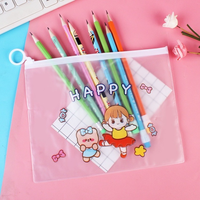 Sac à fermeture éclair à anneau, trousse à crayons transparente créative, sac de rangement de fichiers multifonctionnel mignon pour étudiant