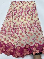 Tissu sergé 100 % coton pur K/C pour dentelle voile, broderie florale 3D stéréo vigne, strass, 5 yards, robe de mariée nigériane pour filles