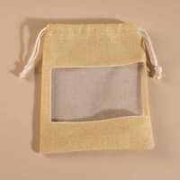 Logo personnalisé écologique sacs à cordon en lin avec fenêtre en PVC pour emballage promotionnel personnalisé