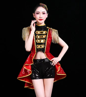 Costume de cirque pour femme Ecoparty, maître de cérémonie, avec short, pour Halloween, Noël, danse, fête à thème carnaval