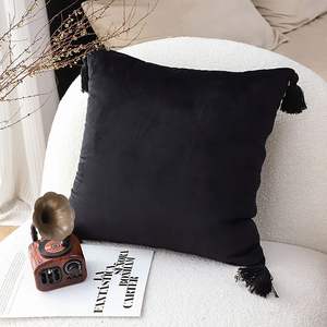 DB 2X Black Vintage Butterfly Embroidered Floral Square Velvet <b>Throw</b> Pillow Super Soft Luxury Print <b>Tassel</b> Fluffy Floral - Product Image 1