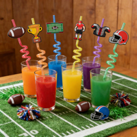 Großhandel Glitzer-PETG Wiederverwendbare Party-Strohhalme mit Fußball-Anhängern, Spieltag-Gastgeschenke für Kindergeburtstage und Super Bowl Partys