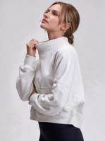 Sweat-shirt à col montant pour femme OEM, couleur unie, 100% coton molletonné, pull oversize, style automne