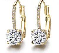 Gold Plated Zircon Hook Huggie Clip Back Earrings for Girls and Women