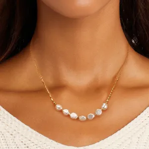 Collier pendentif en argent sterling 925 plaqué or 14 carats avec perle d'eau douce, chaîne à maillons en forme de cœur, résistant à l'eau, cadeau pour femme, vente en gros - Product Image 2