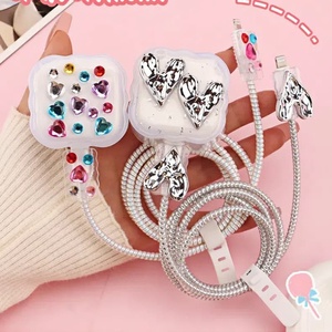 Girlie điện thoại 3prong tim xoắn ốc sạc tip cáp bảo vệ Kit và gương TPU Iphone 3pin cắm Bìa trường hợp sóng Loại C vỏ - Product Image 2