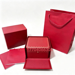 Estuche Rectangular Rojo para Reloj, Caja de Cuero Sintético con Interior de Gamuza Sintética, Cierre a Presión, Almacenamiento Protector para Relojes de Lujo - Product Image 2