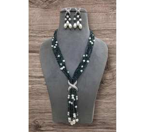 Acero inoxidable negro Mala Hydro cuentas largo colgante collar pendientes conjunto para bodas fiestas regalo para compromisos - Product Image 2