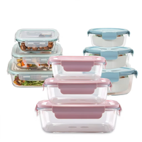 Ensemble de contenants alimentaires en verre avec couvercles verrouillables, clips sur 4 côtés, compartiments hermétiques, compatibles micro-ondes, boîte bento pour la préparation des repas