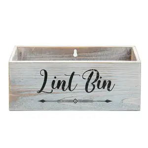 Rustic Lint Holder Bin Distressed White Wood Magnetic Waste Bin For Dryer And Washer For Laundry Room Organizer And Storage
