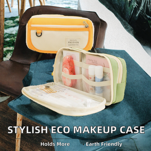 Pochette à crayons portable en toile souple avec fermeture à glissière, trousse de maquillage pour filles, grande capacité, écologique, élégante, tendance, pour l'extérieur - Product Image 2