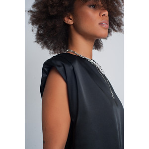 Top senza maniche in raso raccolto nero - Product Image 3