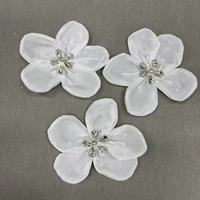 ZSY FASHION Fleur en organza faite à la main avec strass, fleur en perles 3D, embellissement en fleurs d'organza, garnitures de fleurs d'organza pour robe complète