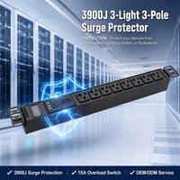 PDU 20A 19 pouces 1U pour montage en rack, 8 prises US, unité de distribution d'alimentation avec protection contre les surtensions 3900J et interrupteur de surcharge