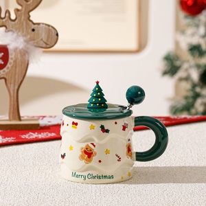 Creative Cartoon Christmas <b>Ceramic</b> <b>Mug</b> Set <b>with</b> <b>Lid</b> High Temperature Resistant Microwave Safe China Household Drinking Cup Gift - Product Image 5