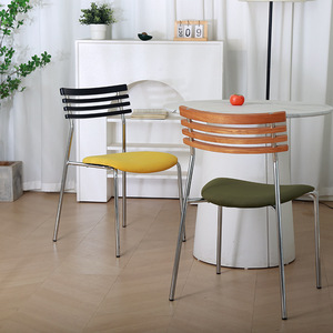 <b>Dining</b> <b>Chair</b> Green And Yellow Metal Frame With Wooden Backrest For Home Kitchen Use - Product Image 4
