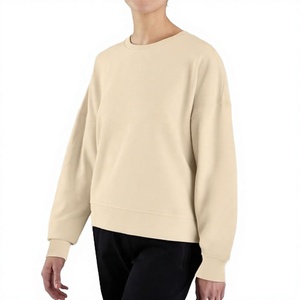 Sweat-shirt à col rond pour femme, coupe classique, 100 % coton tricoté, couleur unie, automne/hiver, avec badge à sequins - Product Image 3