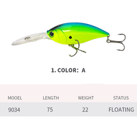 Leurre de pêche artificiel en plastique dur de 7,5 cm et 22 g, crankbait plongeant profond avec longue pale oscillante