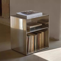 Table d'appoint en acier inoxydable brossé de style mid-century, table basse moderne en métal, table de chevet, porte-revues pour salon