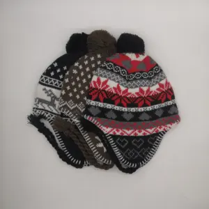 Hermosa moda Jacquard orejera sombrero de invierno con pompón