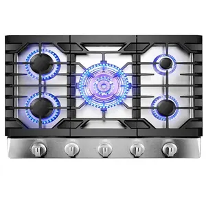 30-inch stainless steel 5-burner gas cooktop, center burner with flame failure protection, removable grate and installation/kit