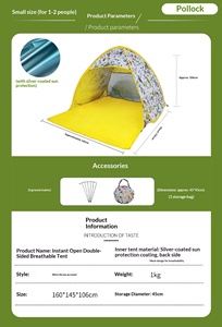 Carpa de <span class=keywords><strong>Playa</strong></span> Piramidal de Apertura Rápida con Un Solo Toque, con Varillas de Acero, Resistente al Viento y al Sol, Tela con Revestimiento Plateado, para Uso en las Cuatro Estaciones - Product Image 6